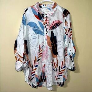 Cynthia Rowley Linen button down Shirt Women's 2X white Floral